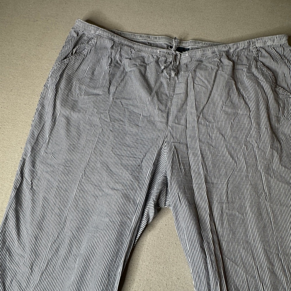 Karen Scott Womens 3X Blue White Striped Cotton Seersucker Capri Pants Cropped